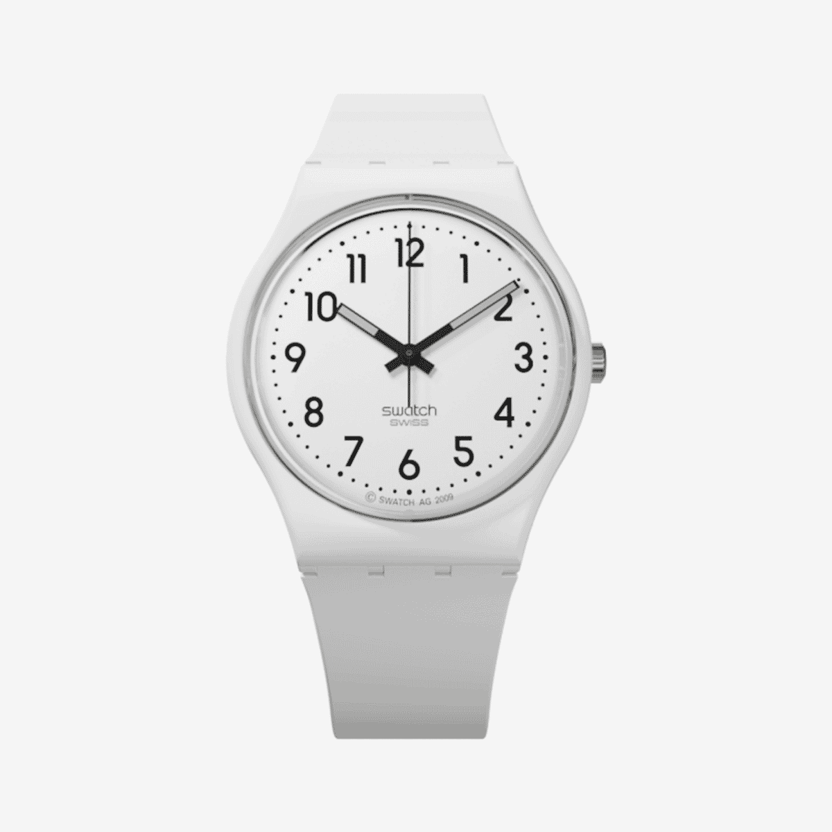 Vista frontal del Reloj Swatch Just White Soft con esfera blanca - SO28W107-S14
