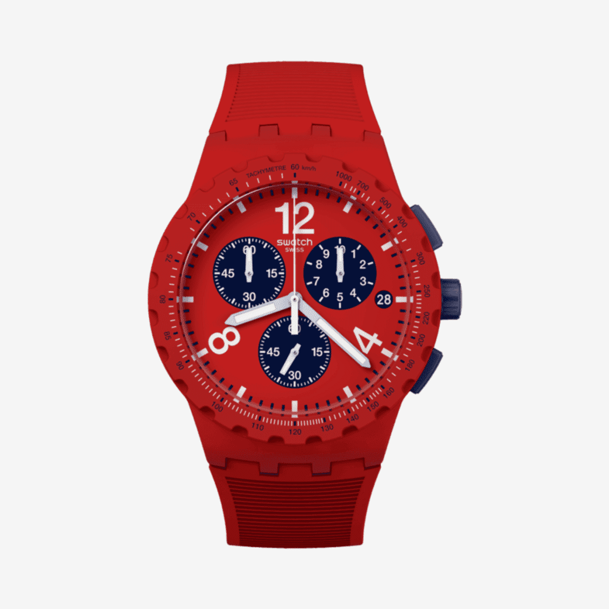 Reloj Swatch Primarily Red con cronógrafo, esfera roja y correa roja - SUSR407