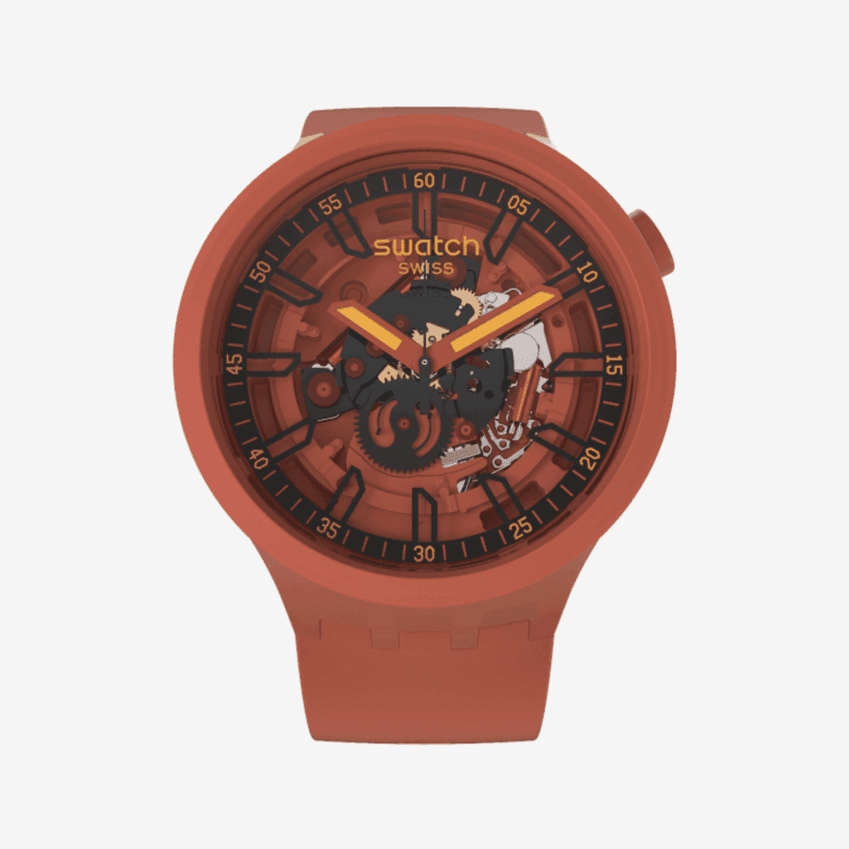 Reloj Swatch Open Hearts con esfera esqueleto naranja y correa naranja - SB01R100