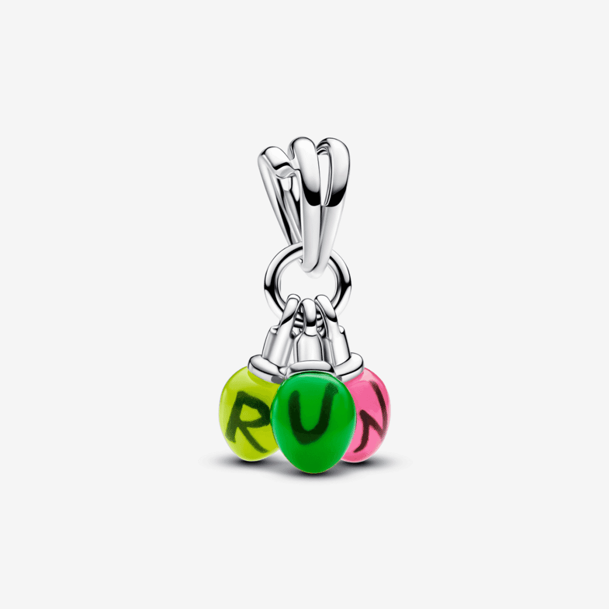 Charm colgante Pandora en plata de ley con letras RUN en esferas de colores verde, rosa y amarillo - 793568C01
