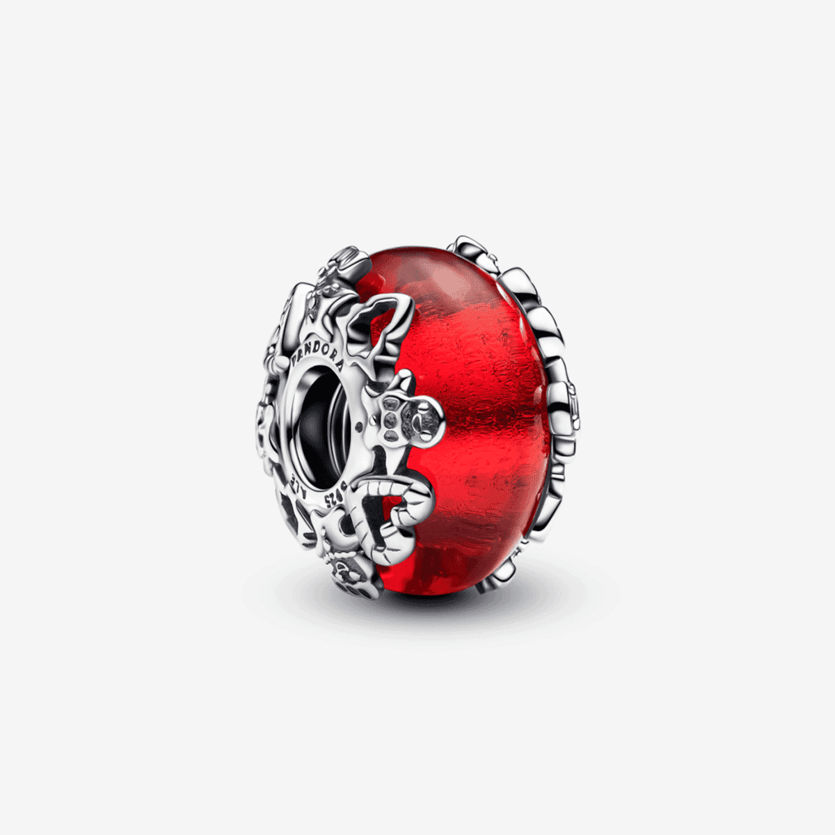 Charm Pandora en plata de ley con cristal de Murano rojo brillante con detalles navideños - 793597C00