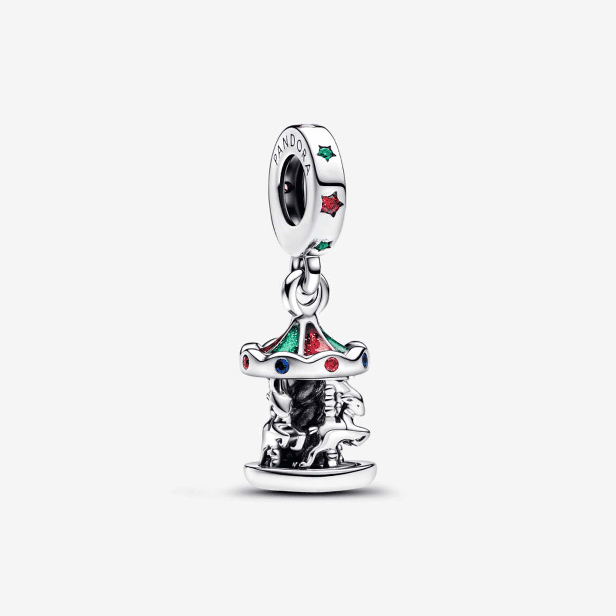 Charm colgante Pandora en plata de ley con diseño de carrusel navideño multicolor - 793586C01