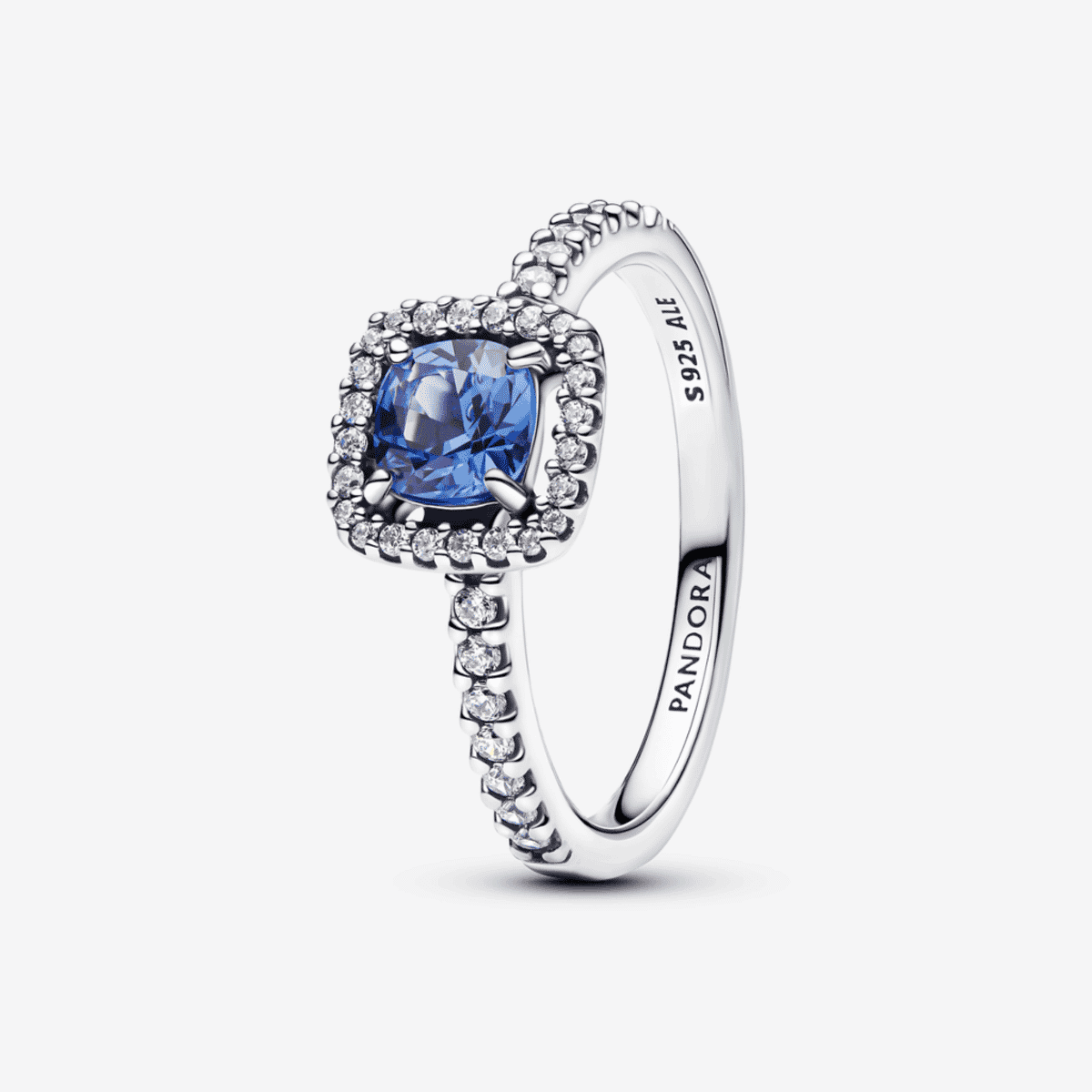 Anillo Pandora Halo Azul Cuadrado Brillante en plata con piedra central azul y circonitas - 193555C01