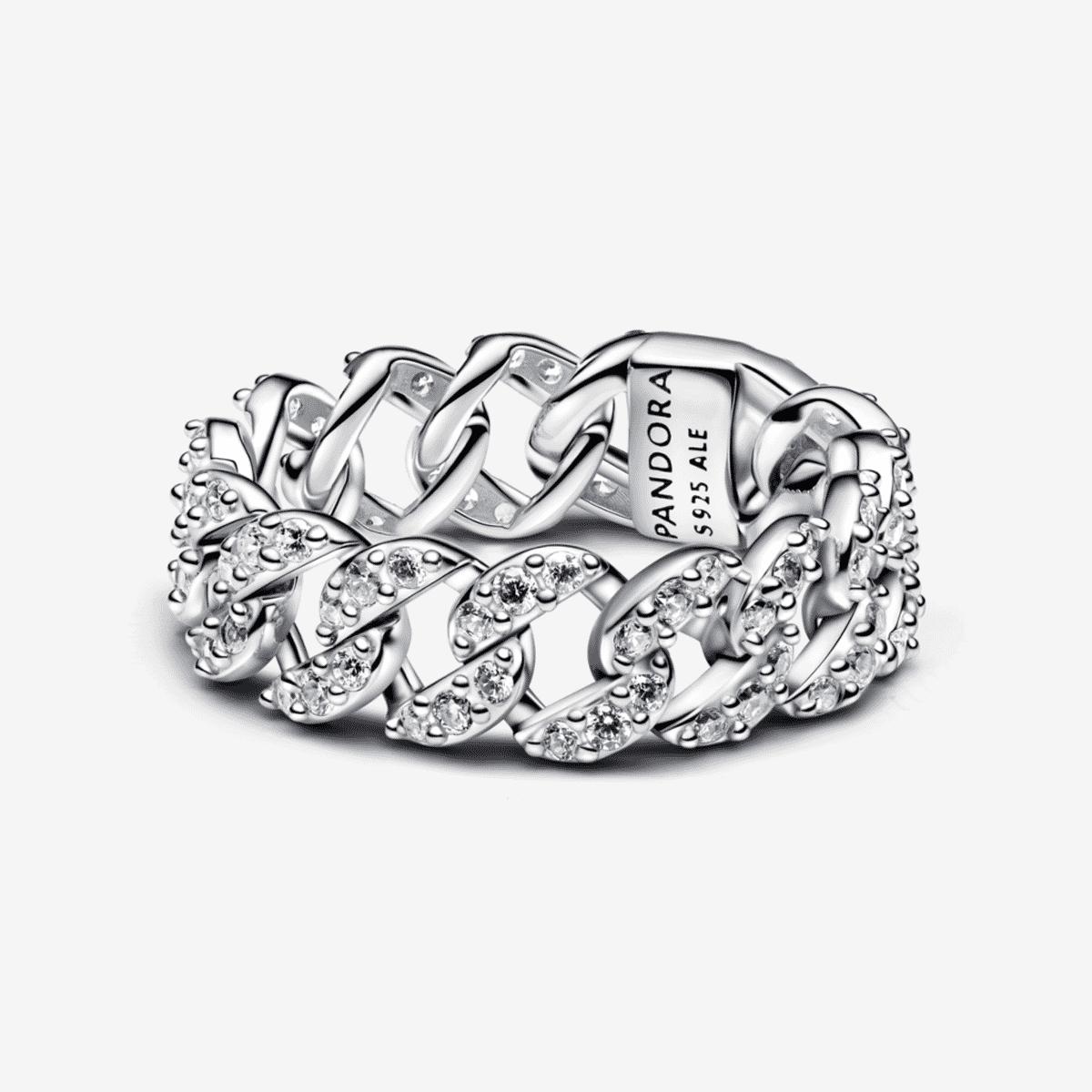 Anillo Pandora Cadena Cubana en Pavé en plata con circonitas - 193557C01