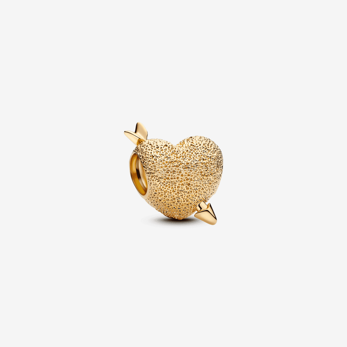 Vista lateral del Charm Pandora Corazón Cupido chapado en oro. - 763666C00