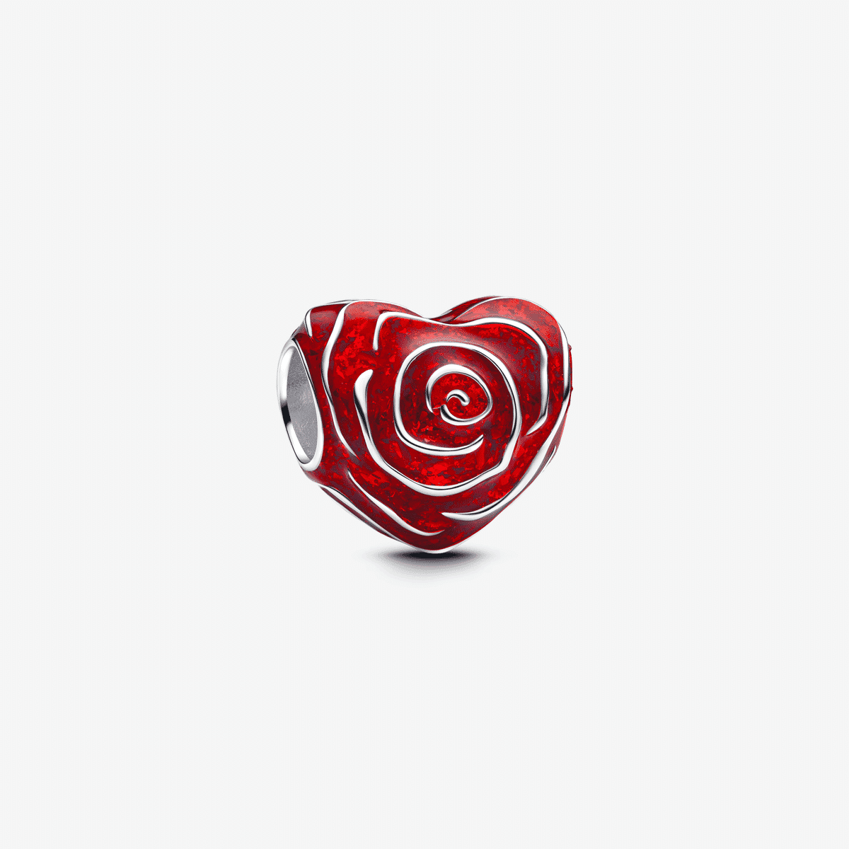 Vista frontal del charm Pandora Corazón Rosa en plata de ley con esmalte rojo. - 793673C01