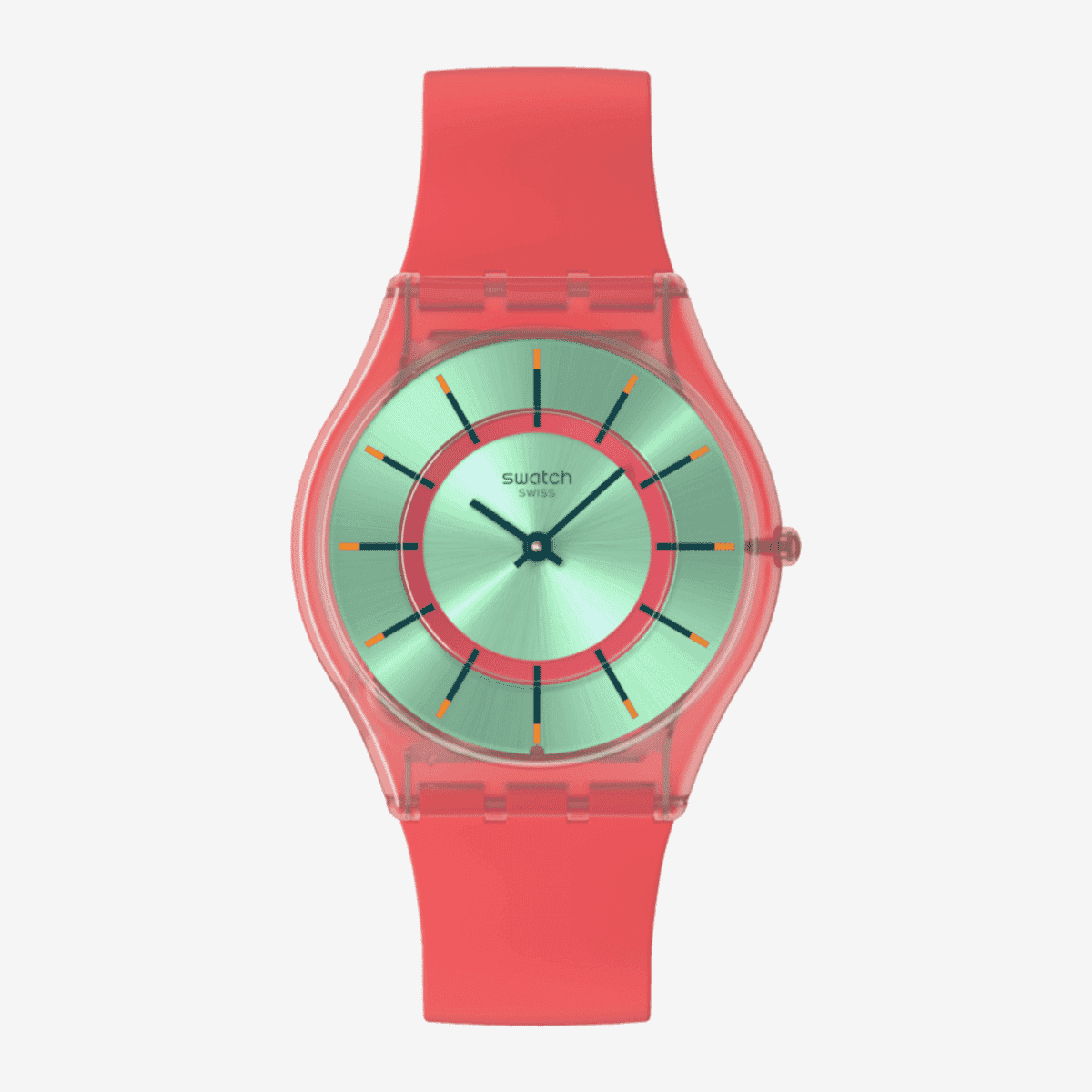 Reloj Swatch Minty Mango Dream con correa de silicona roja y esfera verde - SS08P111