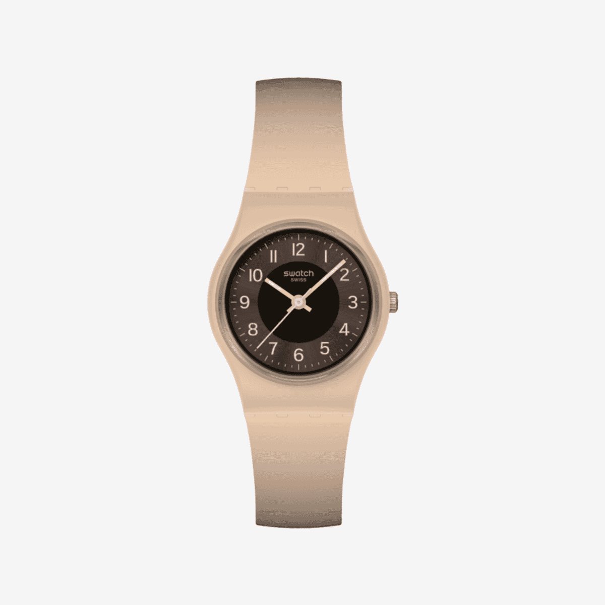 Reloj Swatch Espresso Charm con caja beis y correa de silicona marrón - LT104