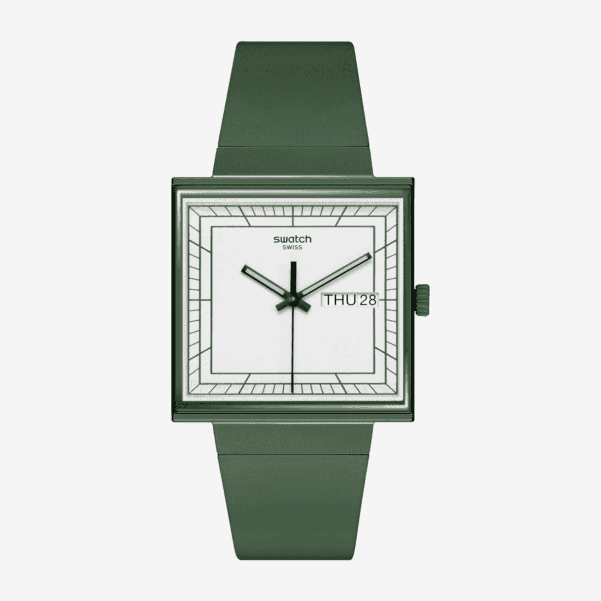 Reloj Swatch What If…green vista frontal con brazalete verde y esfera blanca - SO34G700