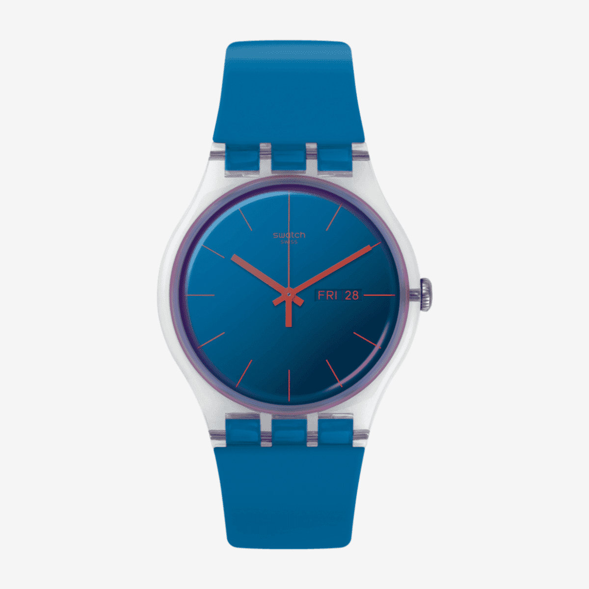 Vista frontal del Reloj Swatch Polablue con correa azul y esfera azul - SO29K702 Vista frontal del Reloj Swatch Polablue con correa azul y esfera azul - SO29K702