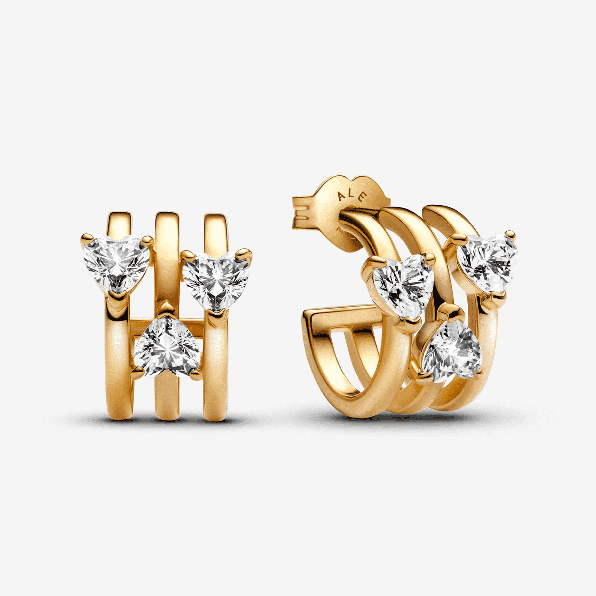 Pendientes de Aro Triple Corazón en plata de primera ley chapada en oro - 263656C01