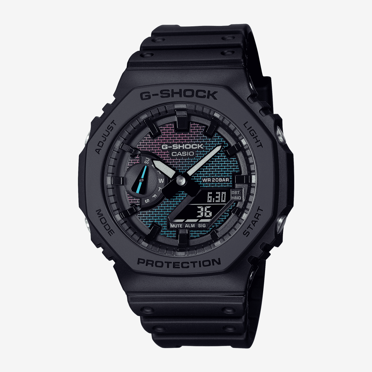 Vista frontal del Reloj Casio G-Shock Classic GA-2100RW-1AER con brazalete negro y esfera multicolor Vista frontal del Reloj Casio G-Shock Classic GA-2100RW-1AER con brazalete negro y esfera multicolor