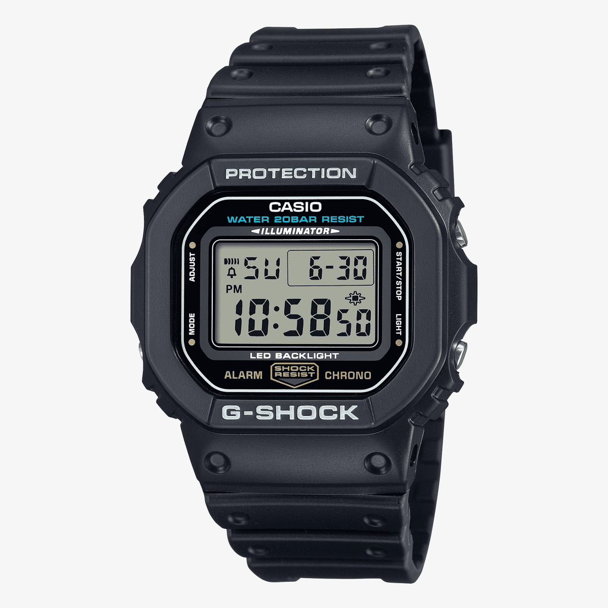 Vista frontal del Reloj Casio G-Shock Origen DW-5600E-1VER con brazalete negro y esfera negra Vista frontal del Reloj Casio G-Shock Origen DW-5600E-1VER con brazalete negro y esfera negra