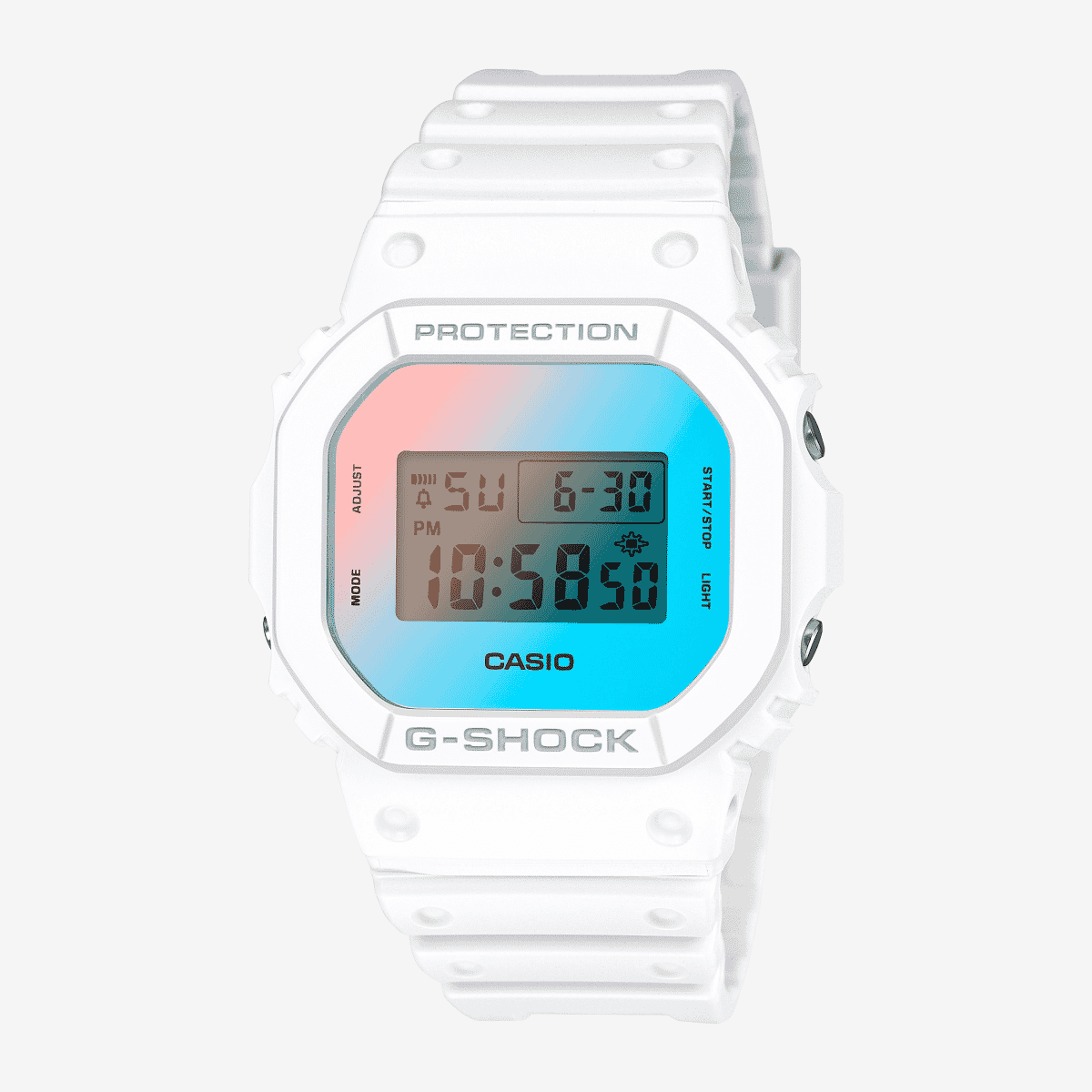 Reloj Casio G-Shock Origen DW-5600TL-7ER con brazalete blanco y esfera multicolor Reloj Casio G-Shock Origen DW-5600TL-7ER con brazalete blanco y esfera multicolor