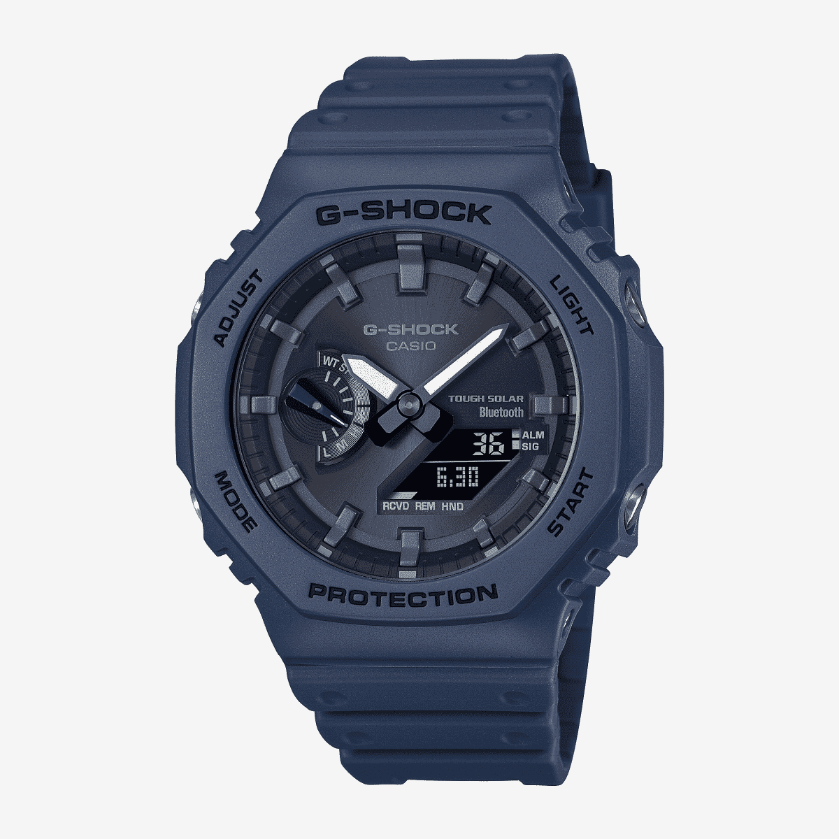 Vista frontal del Reloj Casio G-Shock Estándar GA-B2100-2AER con brazalete azul y esfera negra Vista frontal del Reloj Casio G-Shock Estándar GA-B2100-2AER con brazalete azul y esfera negra
