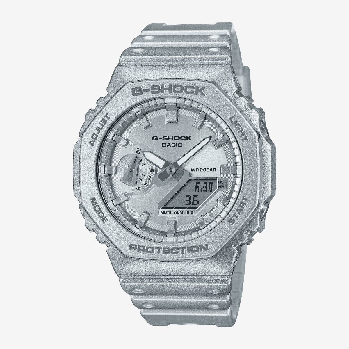 Reloj Casio G-Shock Classic GA-2100FF-8AER con brazalete plateado y esfera plateada