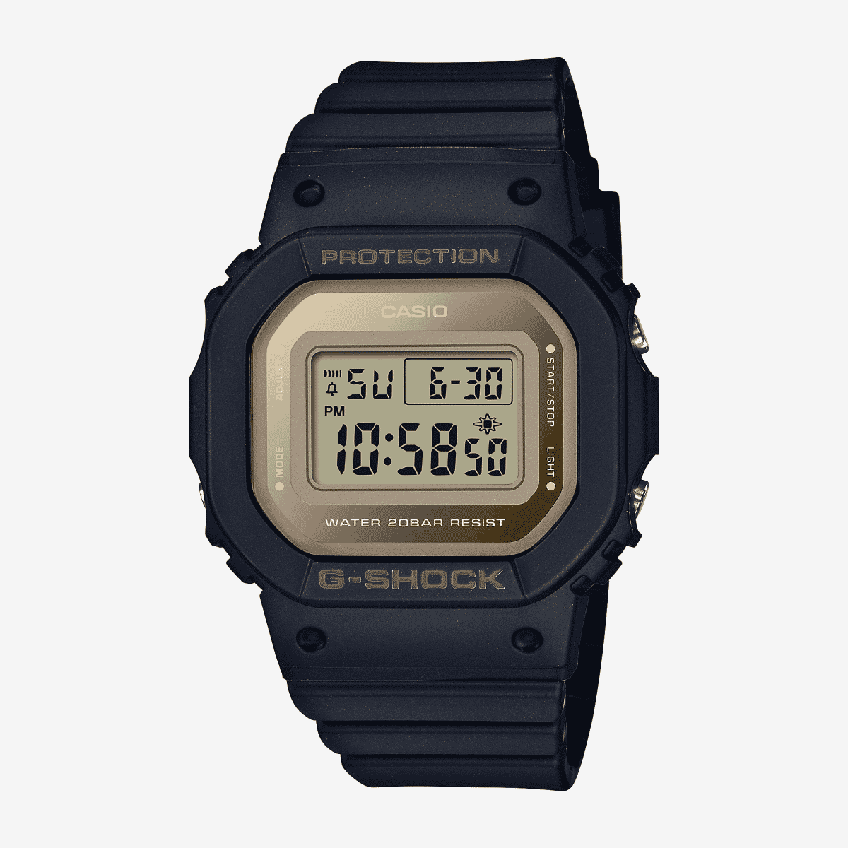 Vista frontal del Reloj Casio G-Shock Origen GMD-S5600-1ER con brazalete negro y esfera dorada Vista frontal del Reloj Casio G-Shock Origen GMD-S5600-1ER con brazalete negro y esfera dorada