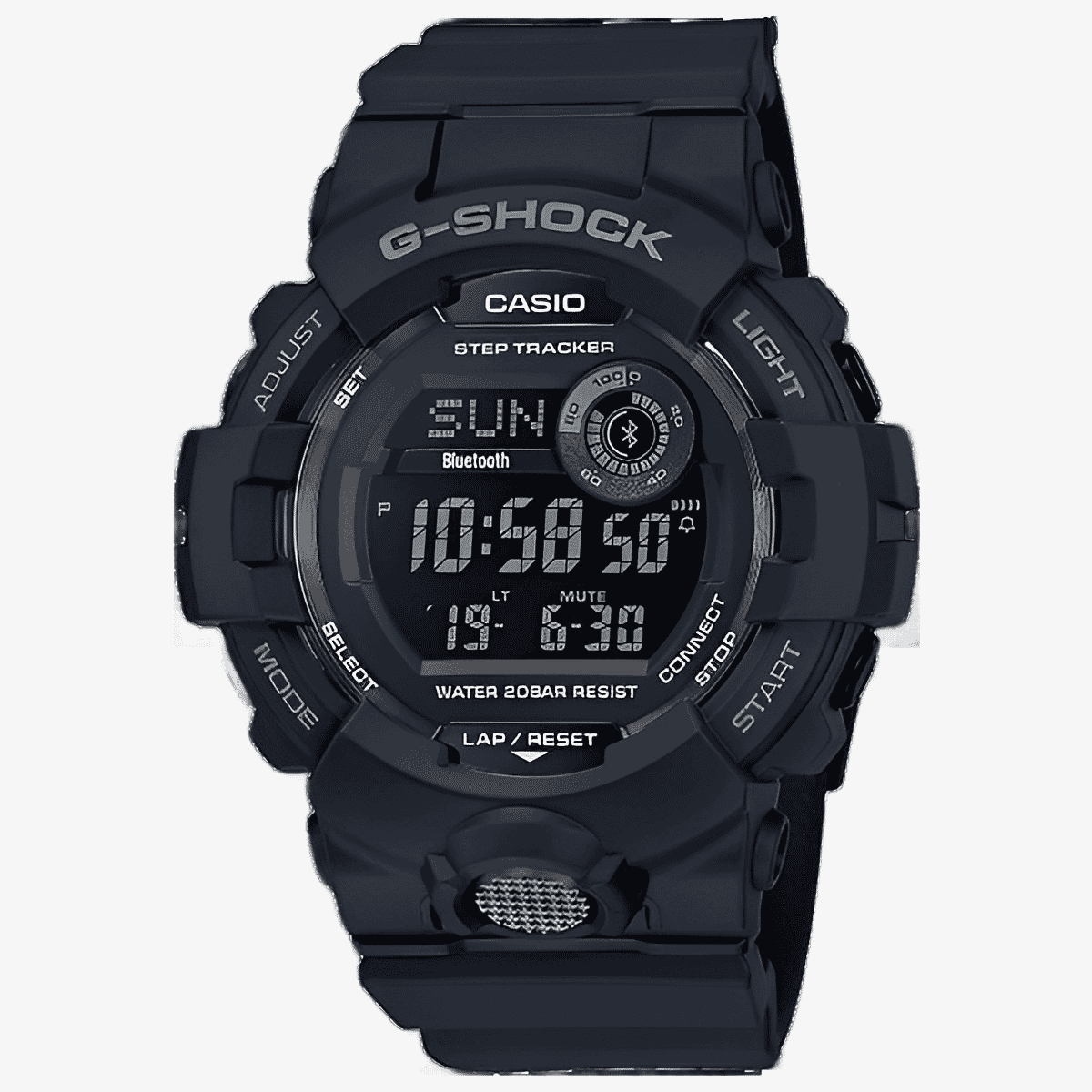 Vista frontal del Reloj Casio G-Shock G-Squad GBD-800-1BER con brazalete negro y esfera negra Vista frontal del Reloj Casio G-Shock G-Squad GBD-800-1BER con brazalete negro y esfera negra