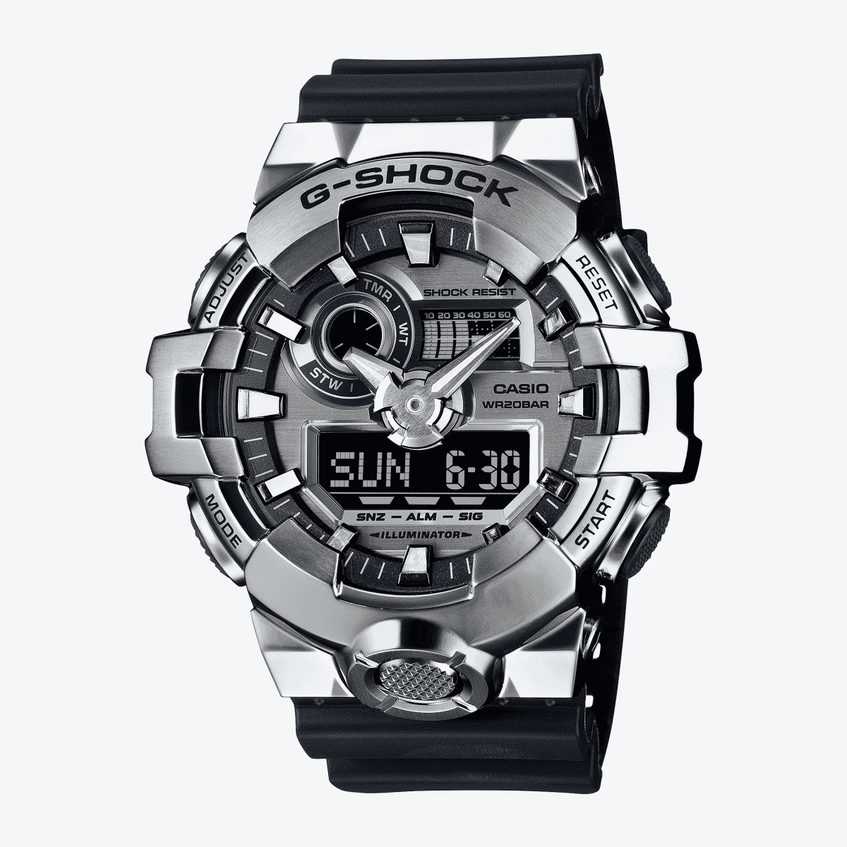 Vista frontal del Reloj Casio G-Shock Classic GM-700-1AER con brazalete negro y esfera negra Vista frontal del Reloj Casio G-Shock Classic GM-700-1AER con brazalete negro y esfera negra