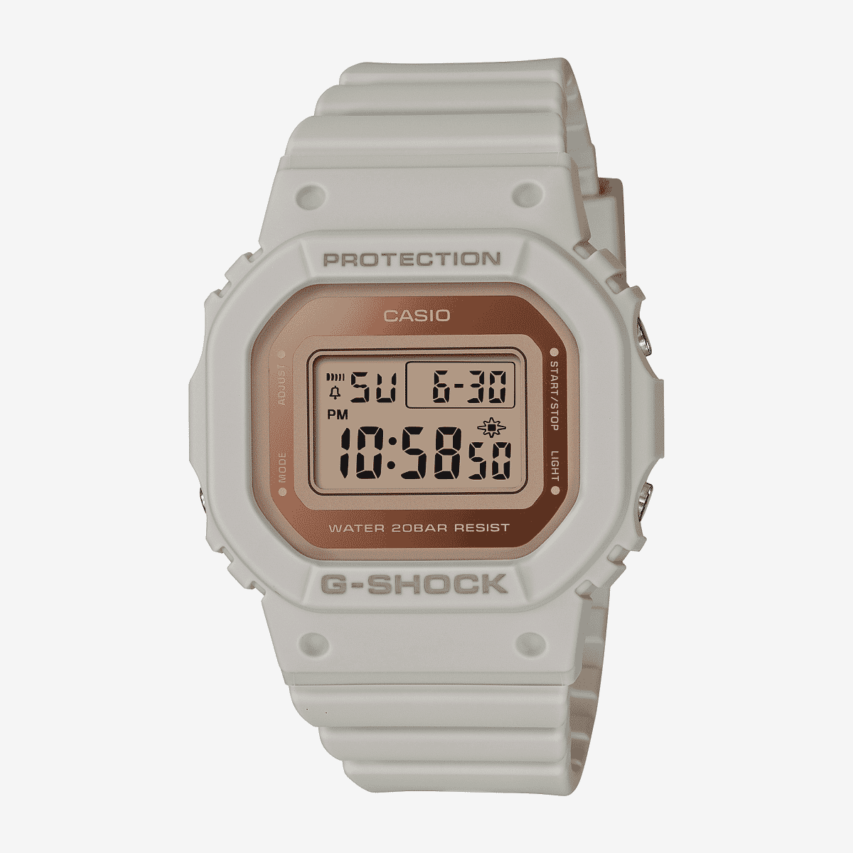 Reloj Casio G-Shock Digital Mujer GMD-S5600-8ER con brazalete gris y esfera negra vista frontal Reloj Casio G-Shock Digital Mujer GMD-S5600-8ER con brazalete gris y esfera negra vista frontal
