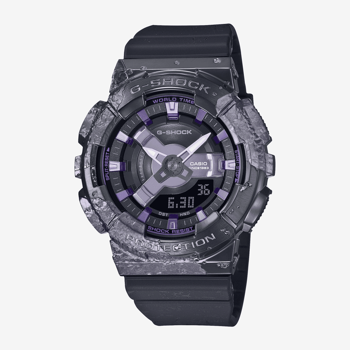 Reloj Casio G-Shock Modelos Del 40 Aniversario GM-S114GEM-1A2ER con brazalete negro y esfera negra vista frontal