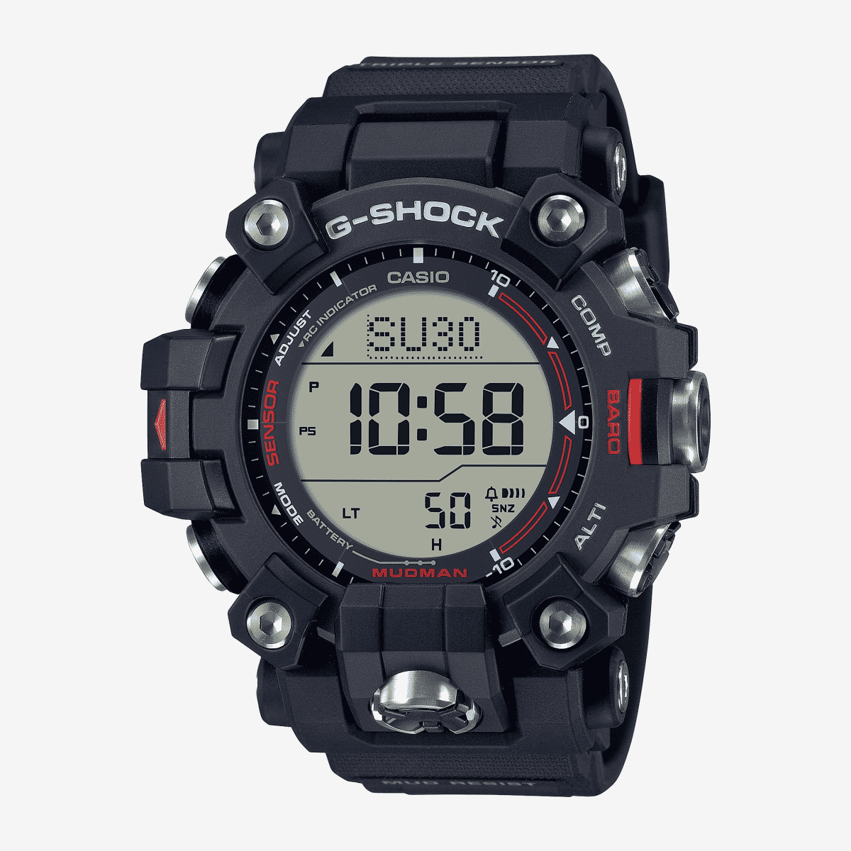 Vista frontal del Reloj Casio G-Shock Master Of G Mudman GW-9500-1ER con brazalete negro y esfera negra Vista frontal del Reloj Casio G-Shock Master Of G Mudman GW-9500-1ER con brazalete negro y esfera negra