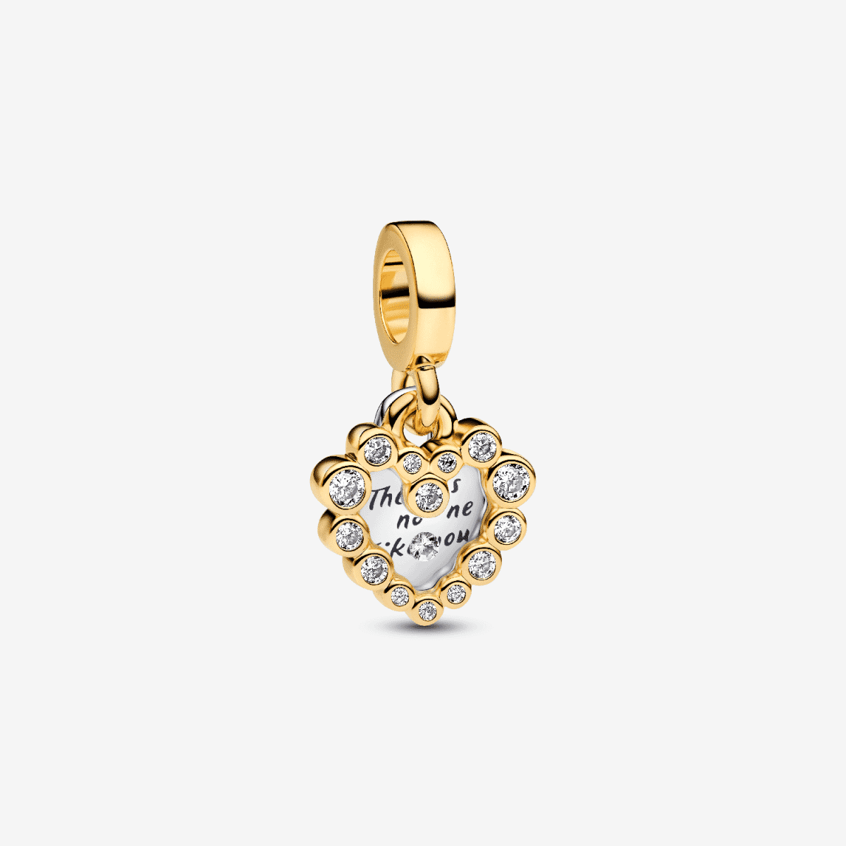 Charm Colgante Doble Corazón Brillante Pandora plata de ley y chapado en oro vista frontal - 763765C01