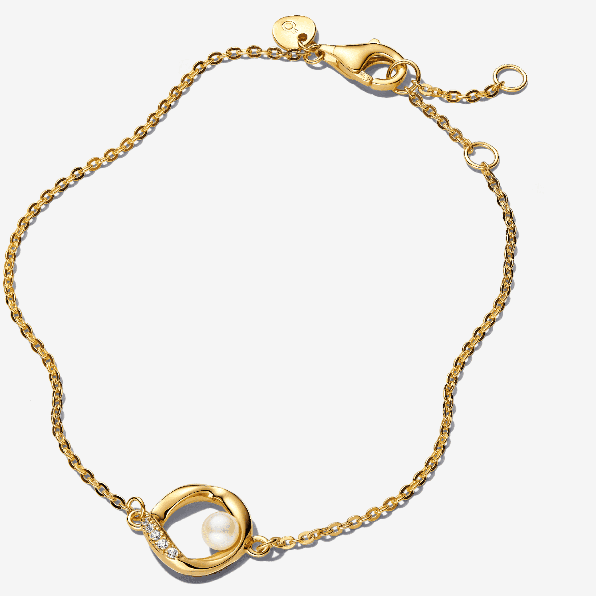 Pulsera Círculo Forma Orgánica en Pavé y Perla Cultivada de Agua Dulce Tratada con chapado en oro vista frontal - 563830C01
