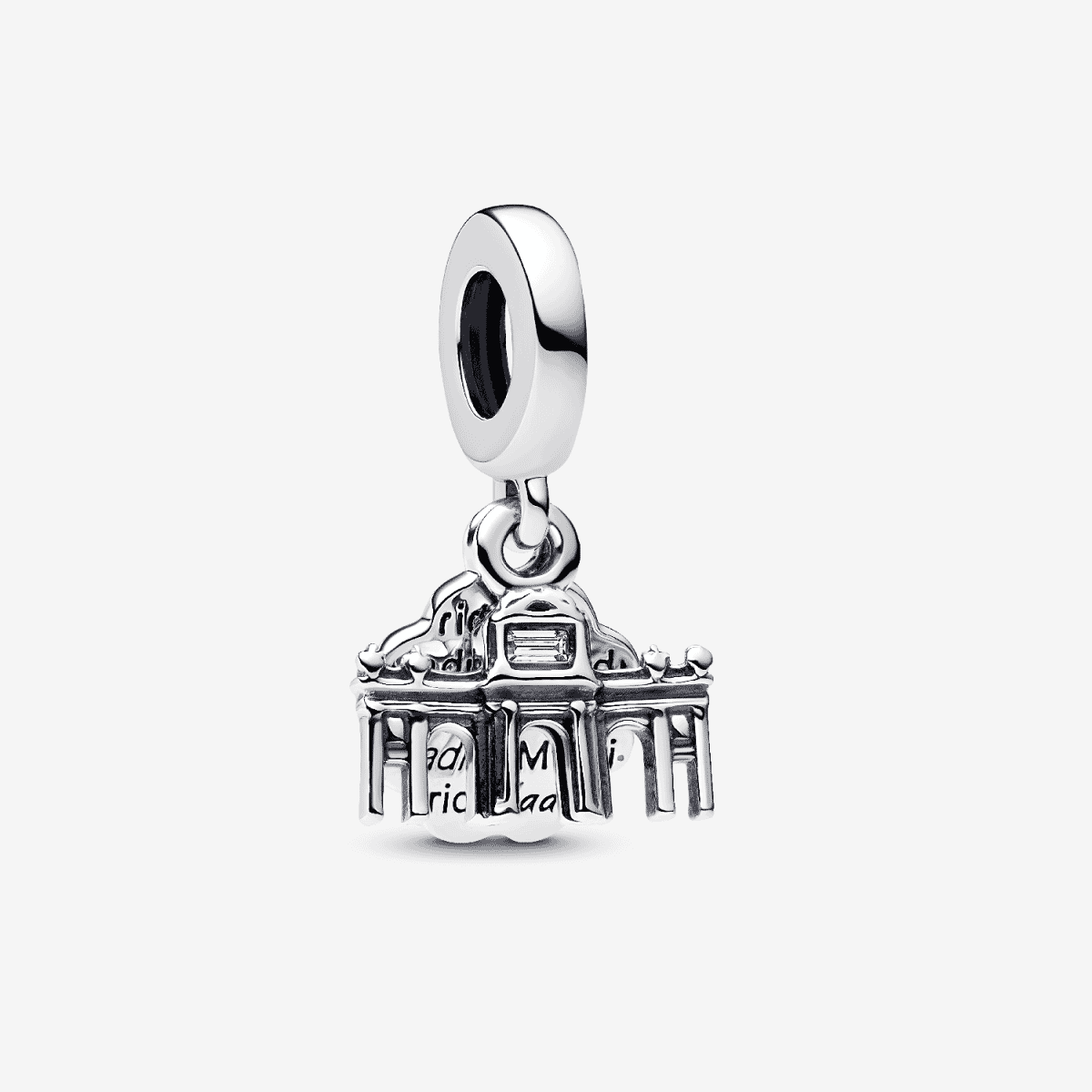 Charm Colgante Puerta de Alcalá en plata de primera ley con circonita cúbica transparente vista frontal - 793921C01 Charm Colgante Puerta de Alcalá en plata de primera ley con circonita cúbica transparente vista frontal - 793921C01