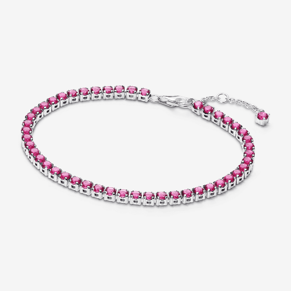 Pulsera Tenis Rosa Brillante de Pandora en plata de ley y cristales rosas vista frontal - 591469C04