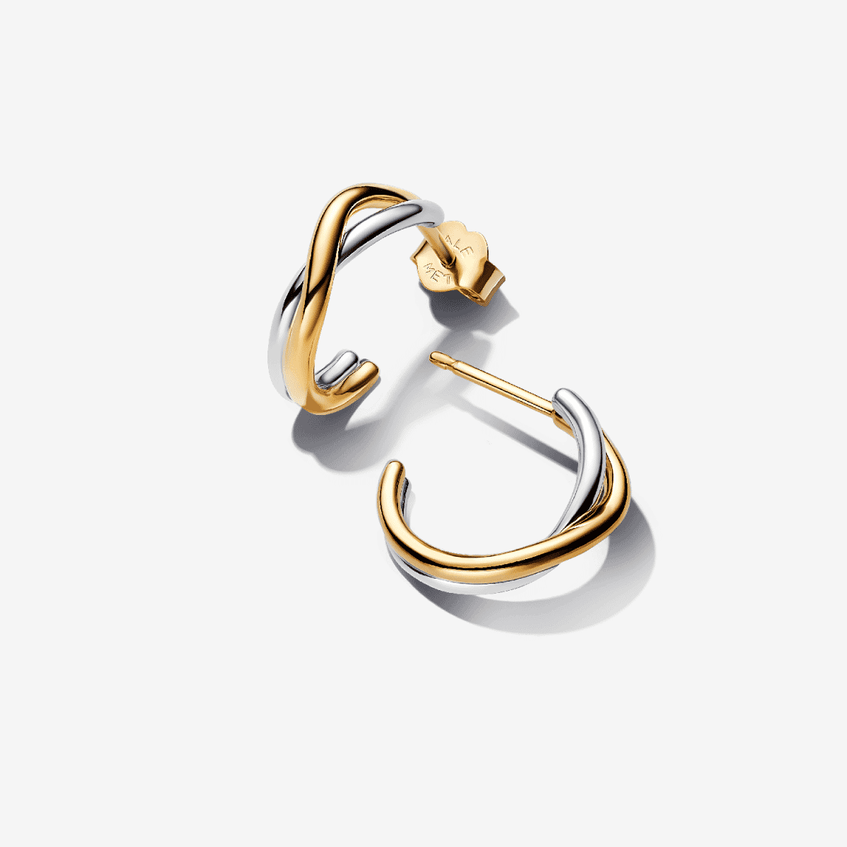 Pendientes de Aro Abiertos en Dos Tonos de Forma Orgánica Pandora plata de primera ley y chapado en oro vista del producto - 263880C00 Pendientes de Aro Abiertos en Dos Tonos de Forma Orgánica Pandora plata de primera ley y chapado en oro vista del producto - 263880C00