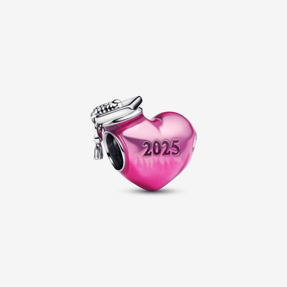 Charm Corazón y Graduación 2025 en plata de ley y esmalte rosa vista frontal - 793788C01