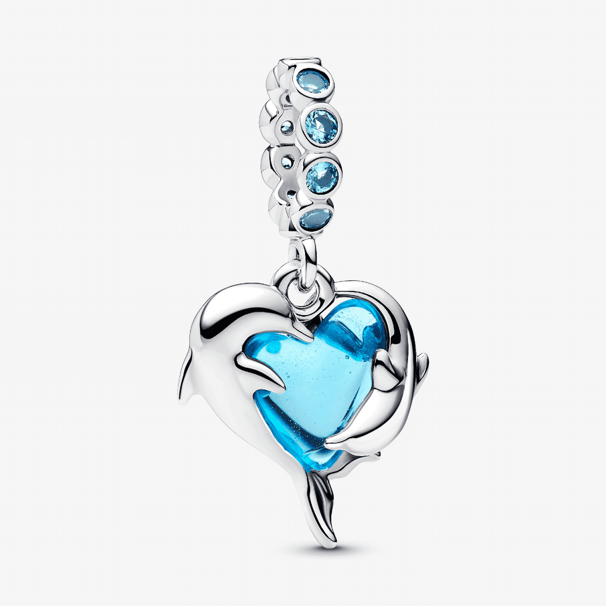 Charm Colgante Delfines de Cristal de Murano Azul en plata de primera ley y cristal turquesa vista frontal - 793924C01 Charm Colgante Delfines de Cristal de Murano Azul en plata de primera ley y cristal turquesa vista frontal - 793924C01
