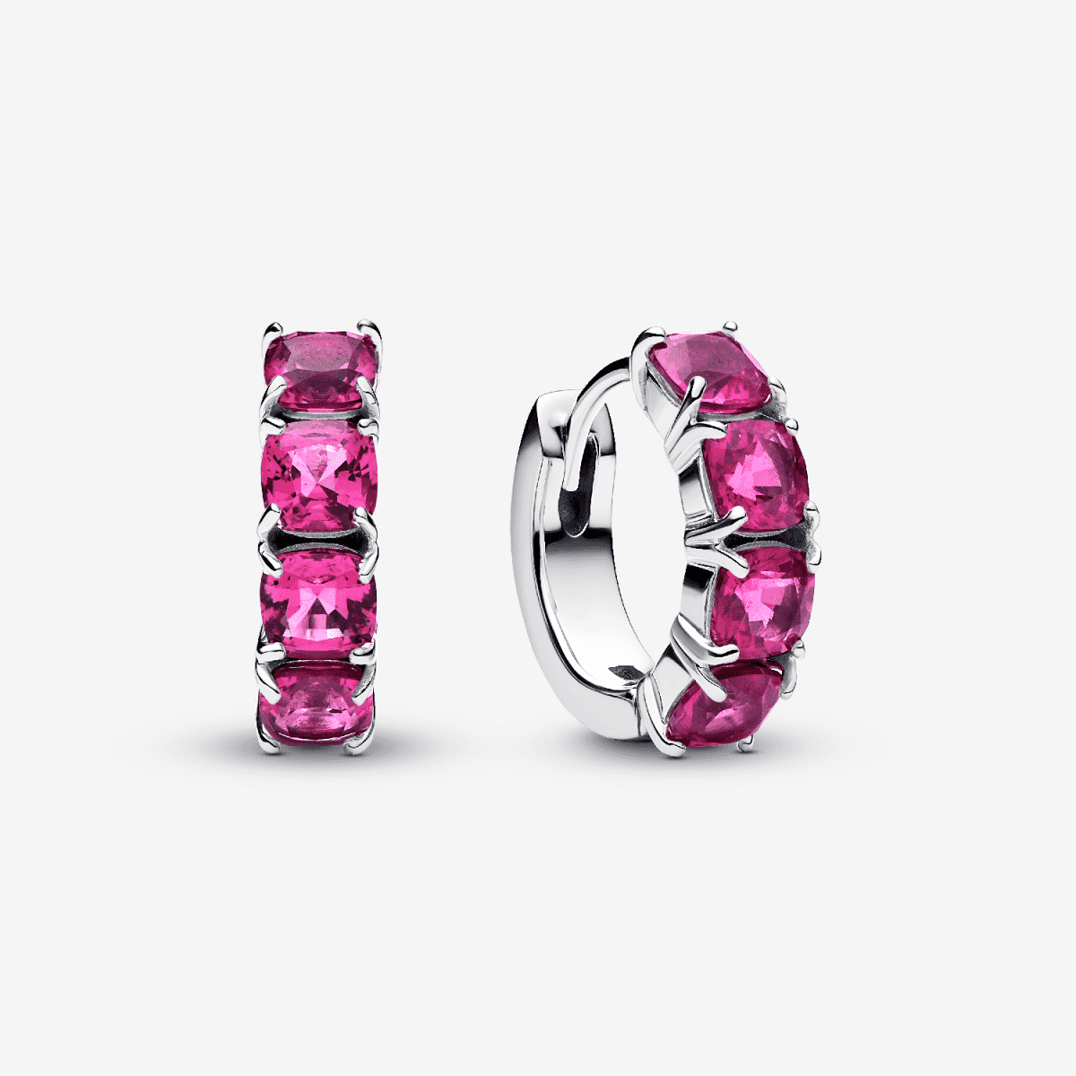 Pendientes de Aro Rosa Pandora en plata de primera ley y cristales rosas vista frontal - 293851C02