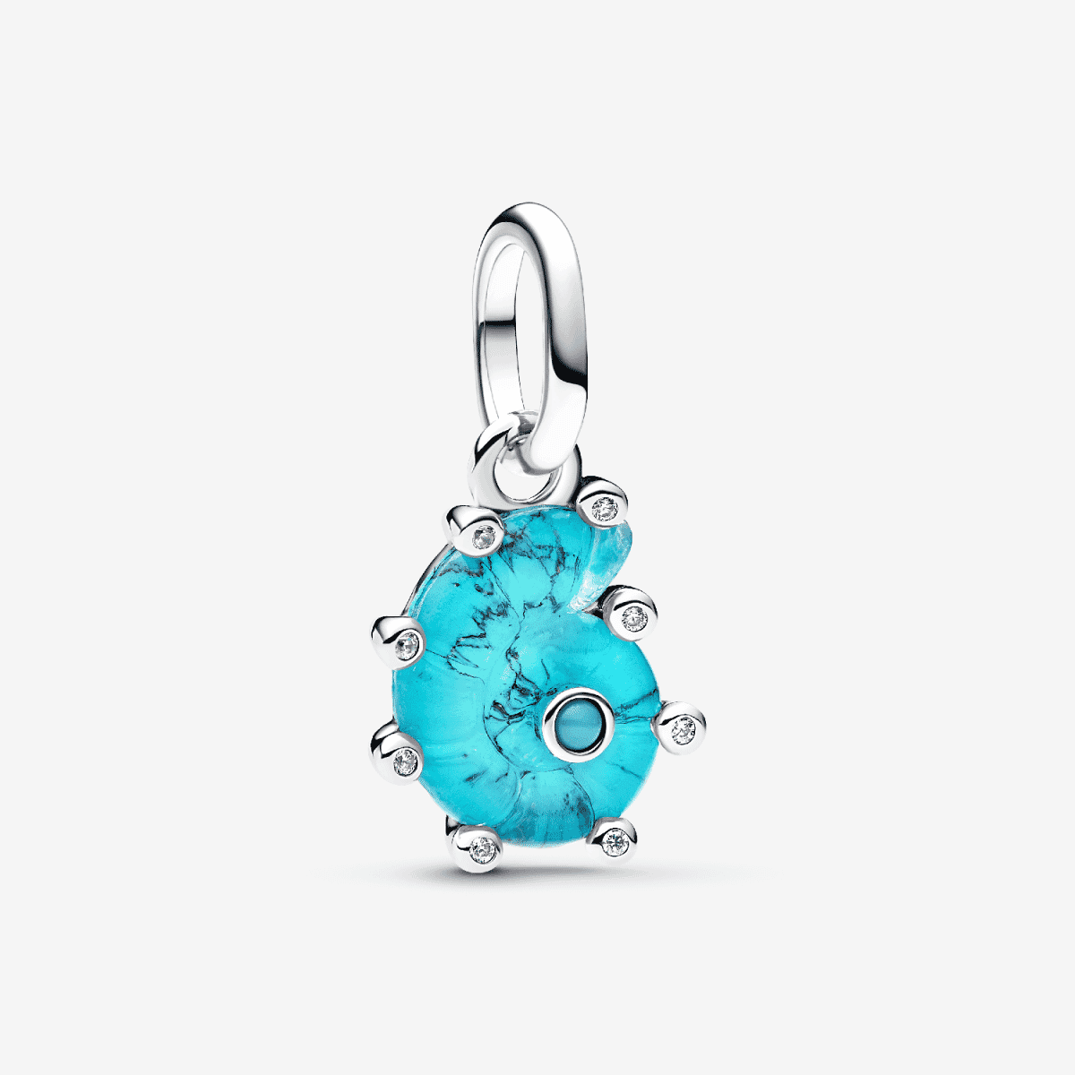 Charm Colgante Caracola de Cristal de Murano Azul en plata de primera ley y cristal turquesa vista frontal - 793900C01