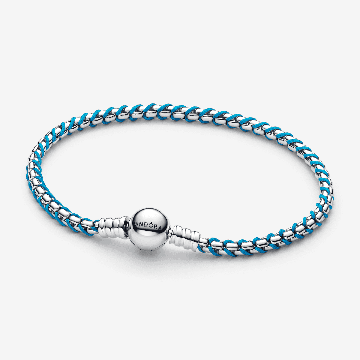 Pulsera Cadena Caja Cordón Azul Pandora en plata de primera ley y color turquesa - 593816C01