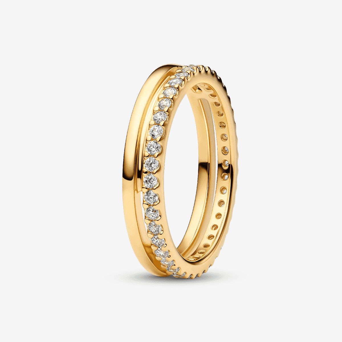 Anillo Doble Banda Pandora con chapado en oro y circonitas transparentes - 163799C01
