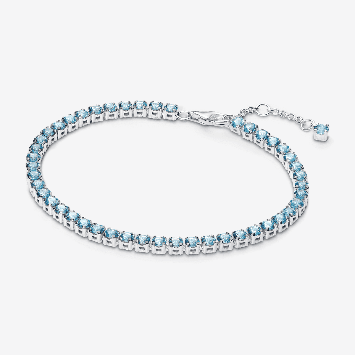 Pulsera Tenis Azul Claro Brillante en plata de primera ley con cristales azules vista frontal - 591469C03