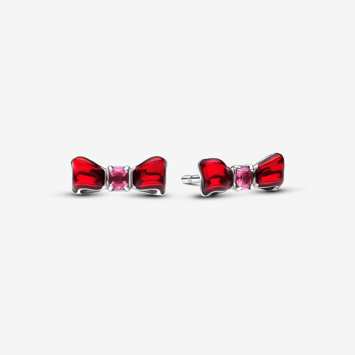 Vista frontal de los Pendientes de Botón Lazo Blancanieves de Disney en plata de primera ley y esmalte rojo - 293779C01