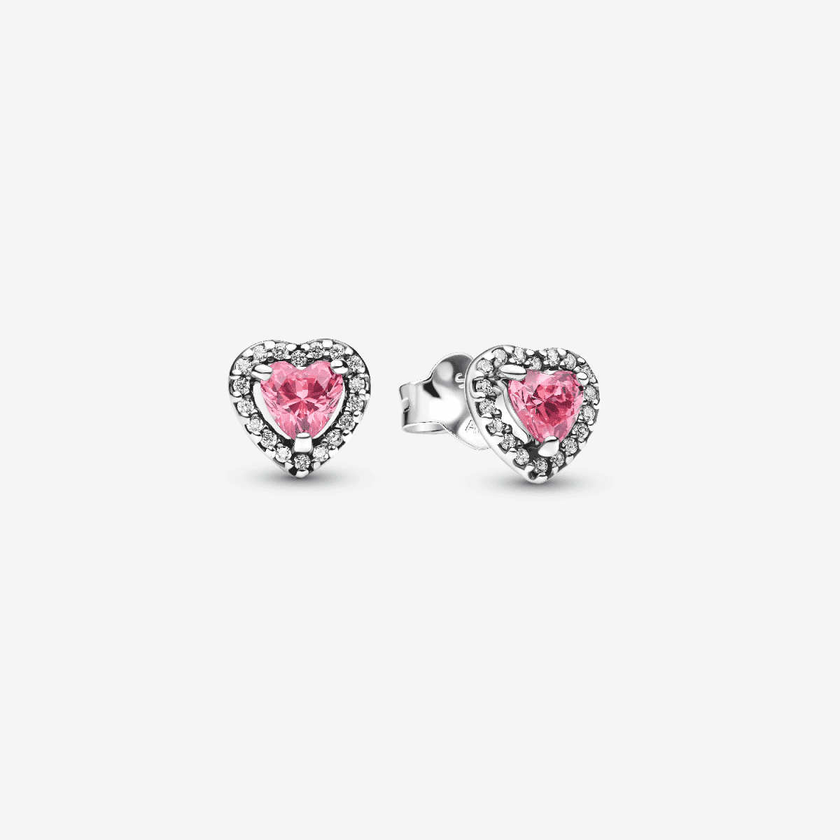 Pendientes de Botón Corazón Rosa en plata de ley con circonitas cúbicas rosas vista frontal - 298427C02 Pendientes de Botón Corazón Rosa en plata de ley con circonitas cúbicas rosas vista frontal - 298427C02