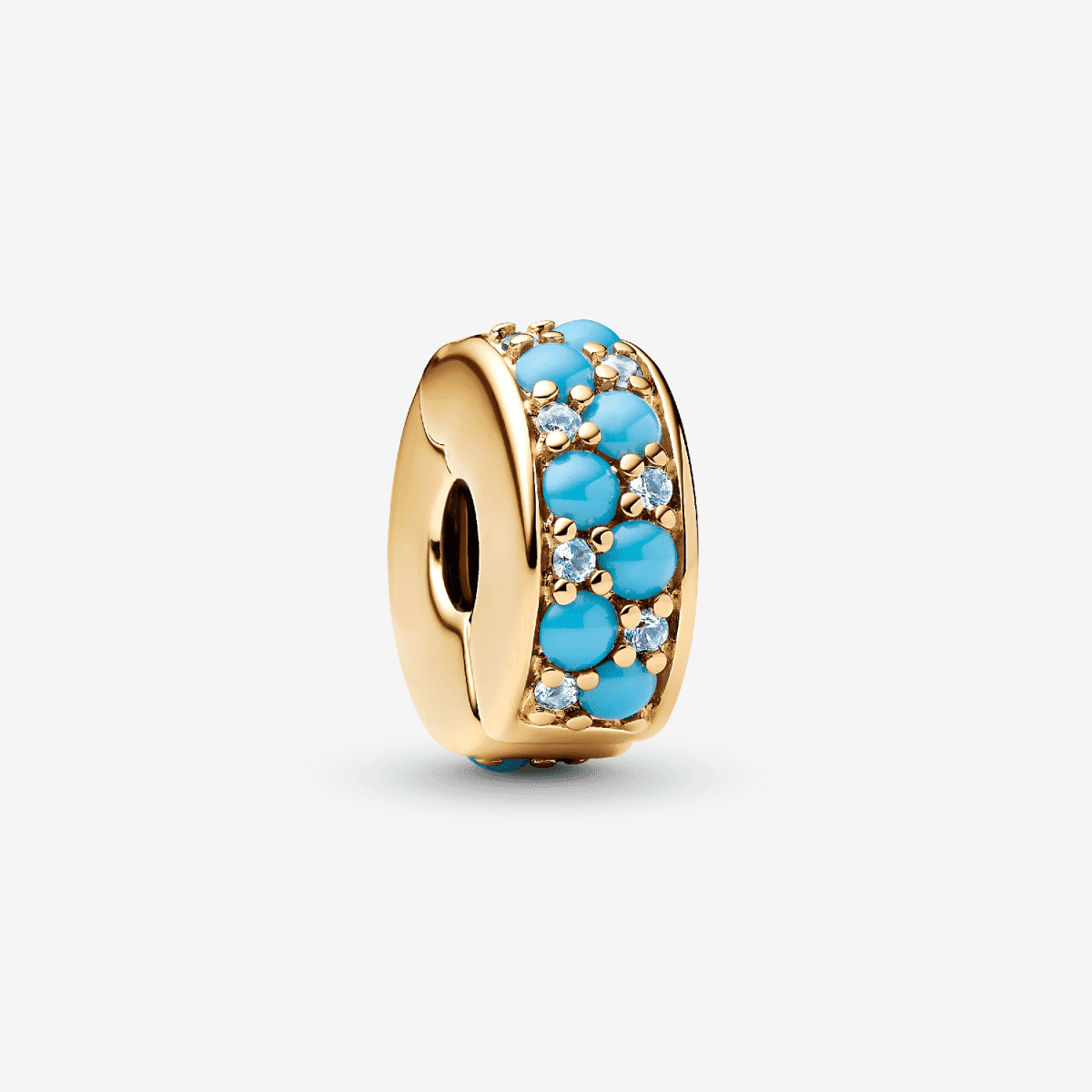 Charm de Clip Azul Agua Pandora con chapado en oro y cristales turquesa - 763902C01