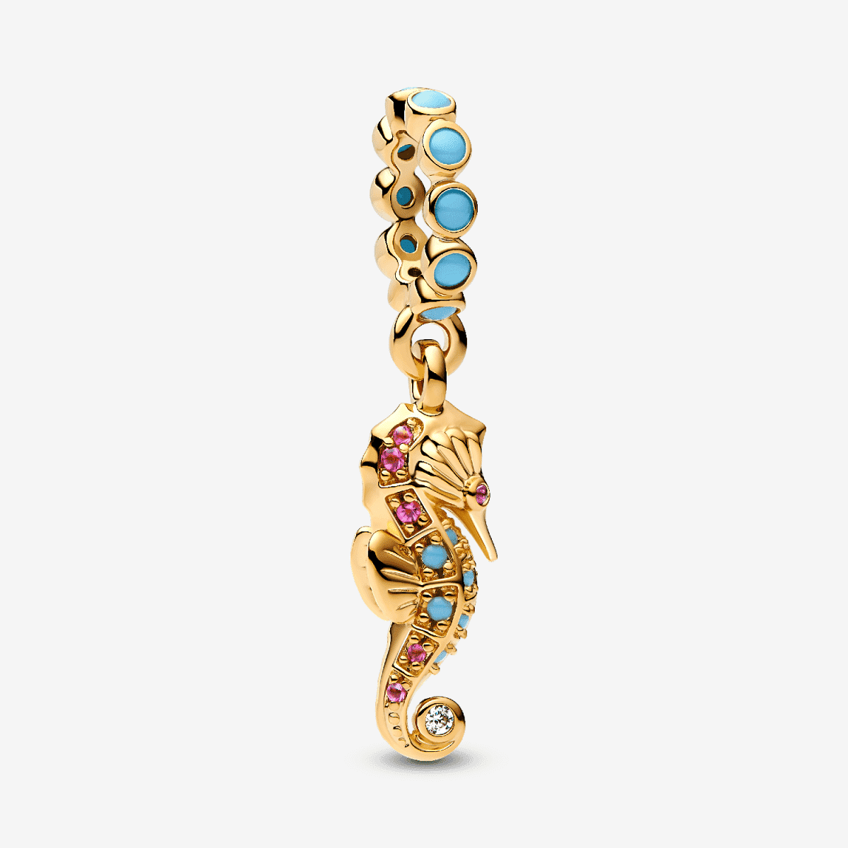 Vista frontal del Charm Colgante Caballito de Mar con detalles en chapado en oro y color turquesa - 763895C01 Vista frontal del Charm Colgante Caballito de Mar con detalles en chapado en oro y color turquesa - 763895C01