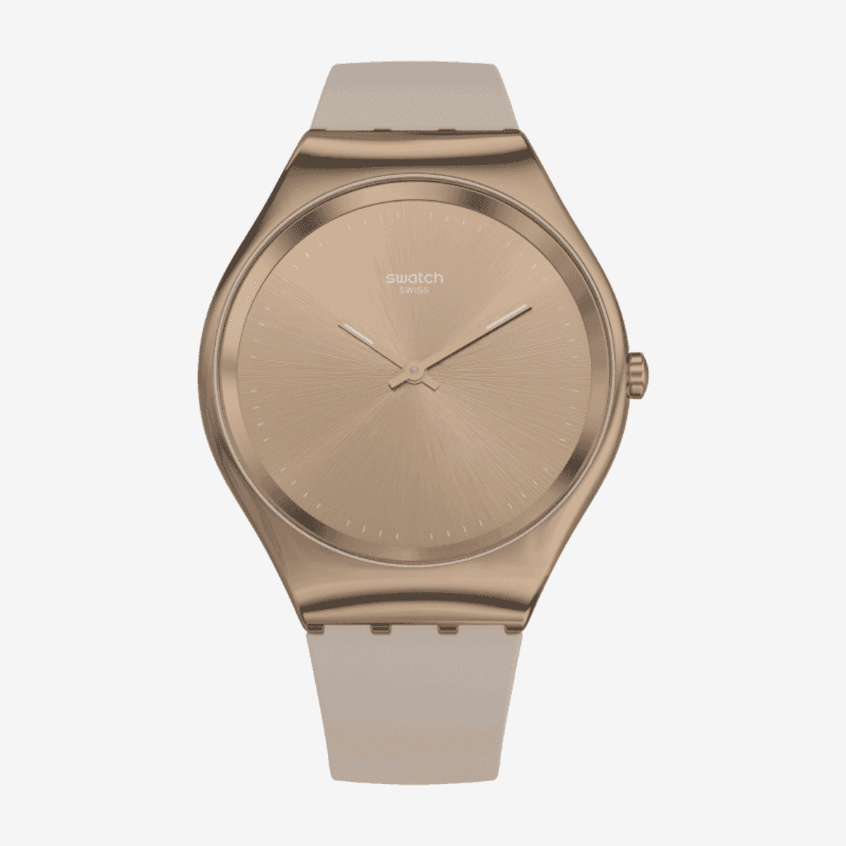 Vista frontal del Reloj Swatch Skinrosee con correa de silicona y esfera color oro rosa - SYXG101 Vista frontal del Reloj Swatch Skinrosee con correa de silicona y esfera color oro rosa - SYXG101
