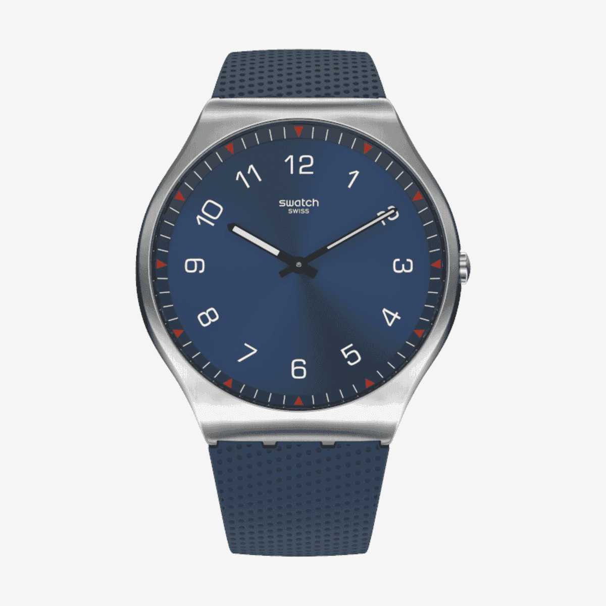 Vista frontal del Reloj Swatch Skinnavy con brazalete azul y esfera azul - SS07S102 Vista frontal del Reloj Swatch Skinnavy con brazalete azul y esfera azul - SS07S102