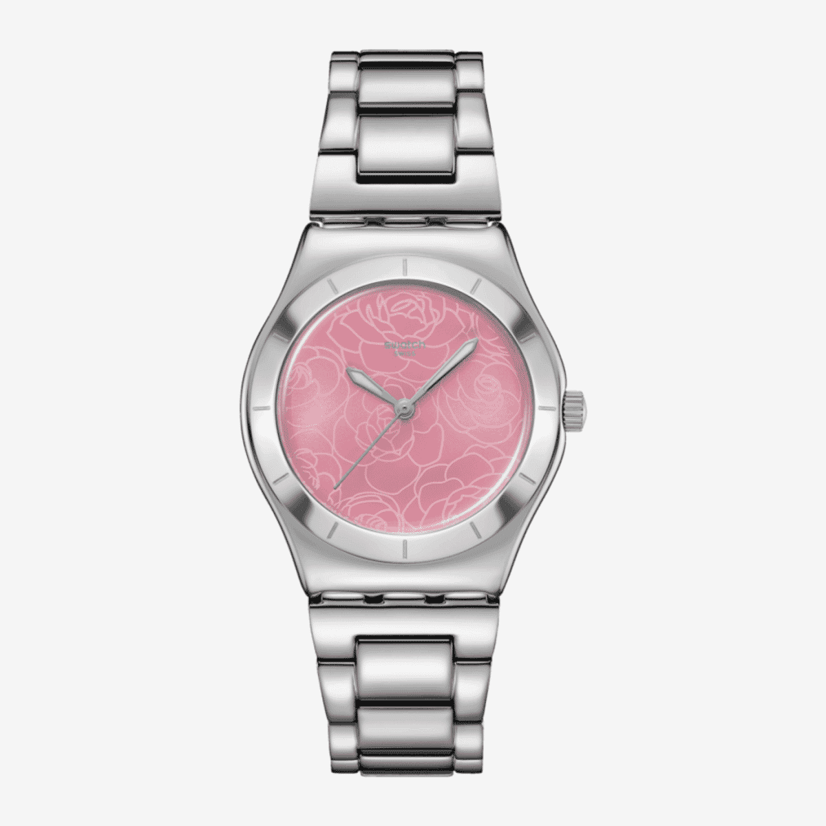 Reloj Swatch Petal Charm YLS234G con brazalete de acero inoxidable y esfera rosa - YLS234G Reloj Swatch Petal Charm YLS234G con brazalete de acero inoxidable y esfera rosa - YLS234G