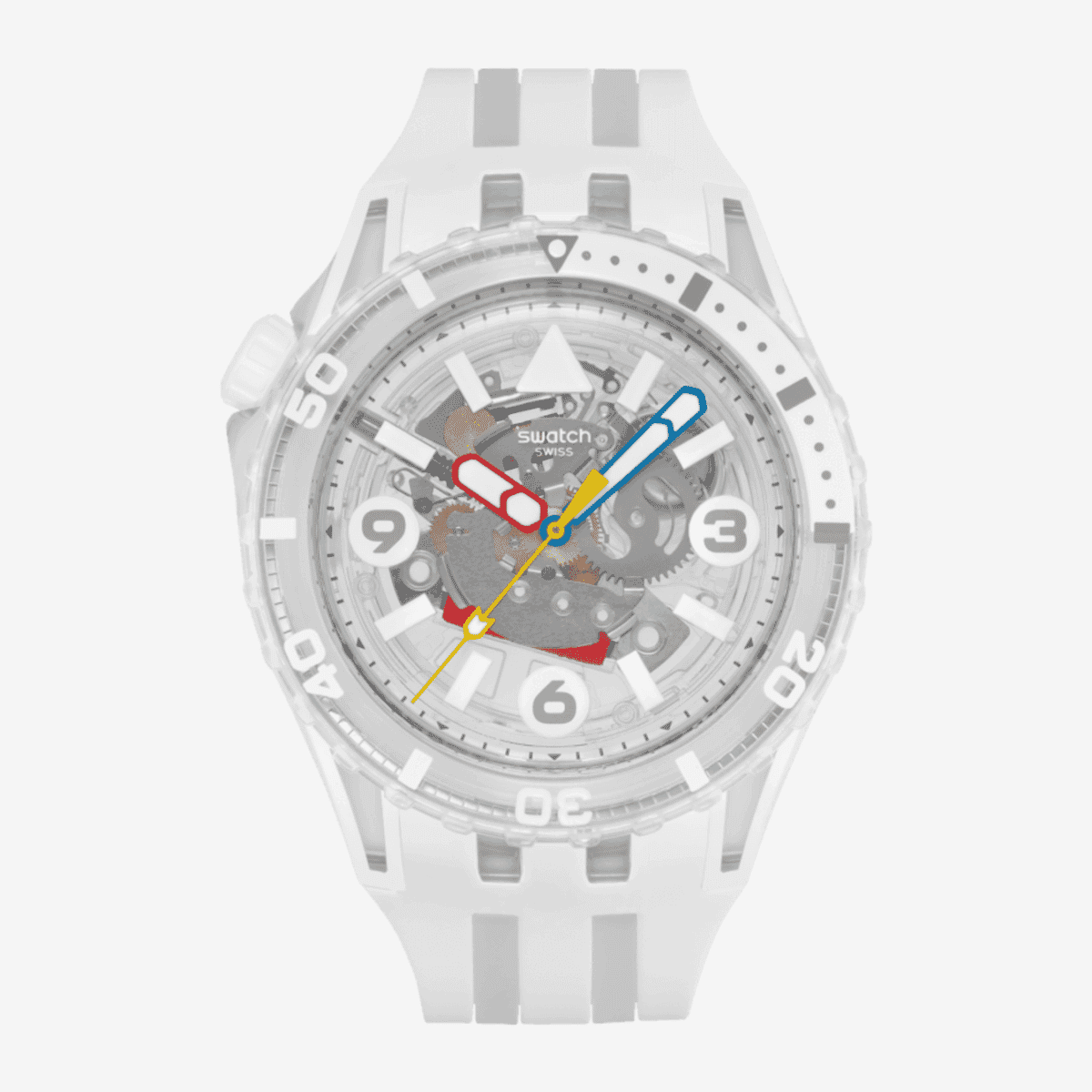 Reloj Swatch Aurelia Aurita SSCU09K100 con correa de silicona blanca y caja blanca vista frontal - SSCU09K100