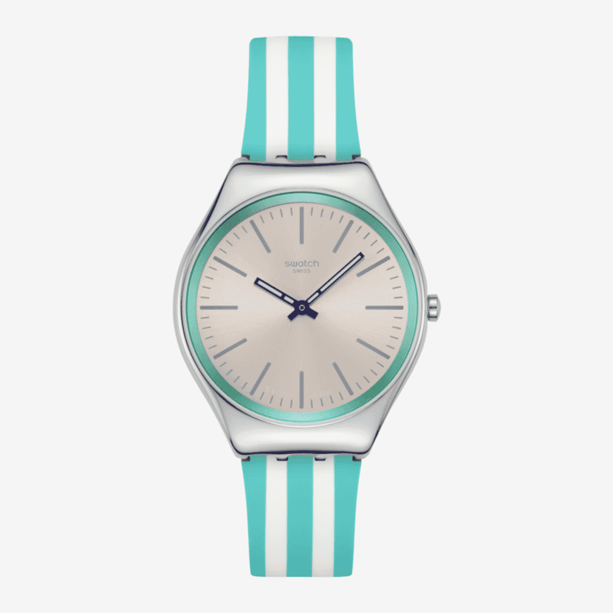 Reloj Swatch Beach Hour SYXS160 con correa de silicona turquesa y blanca - SYXS160