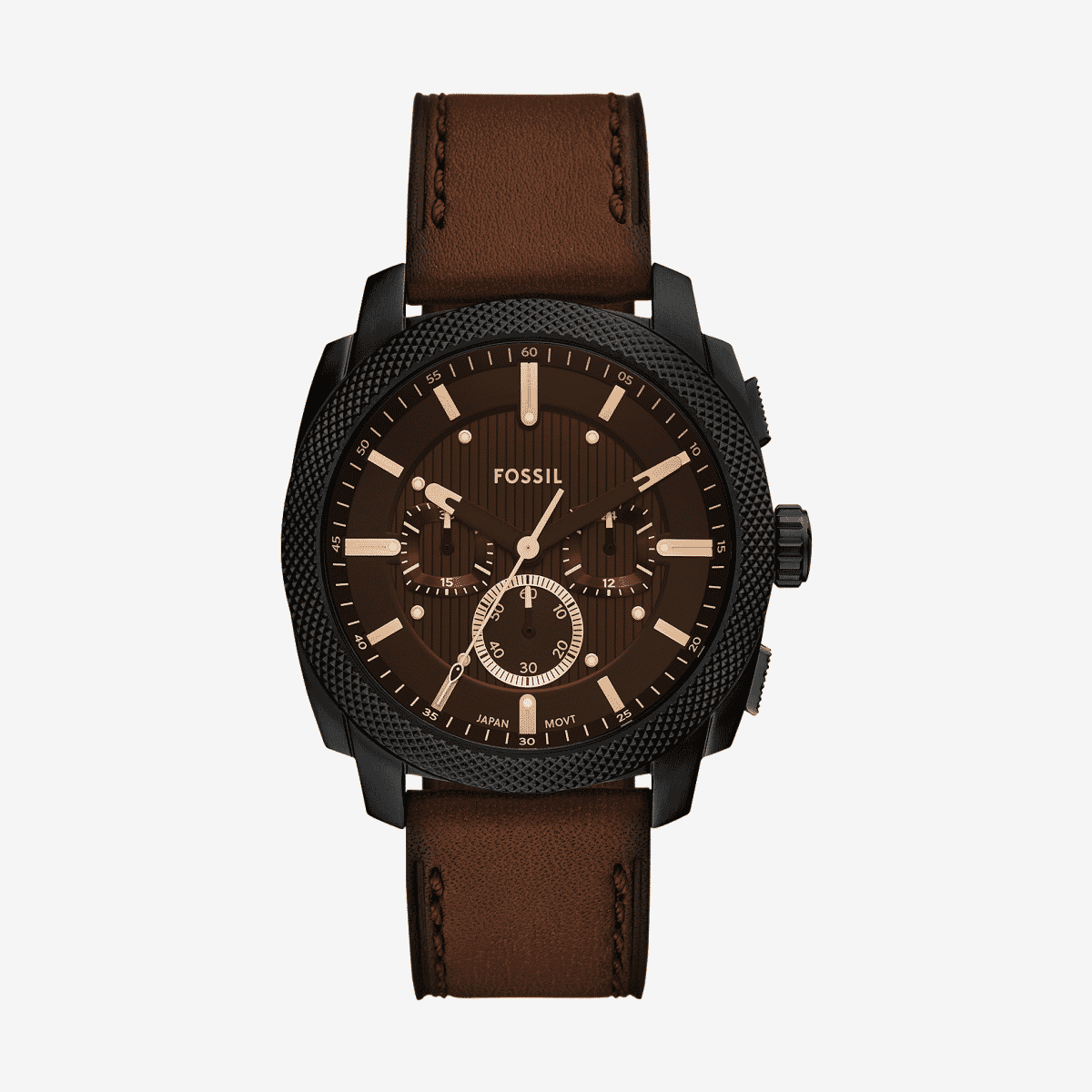 Reloj Fossil Machine con cronógrafo y correa de piel marrón vista frontal - FS6101 Reloj Fossil Machine con cronógrafo y correa de piel marrón vista frontal - FS6101