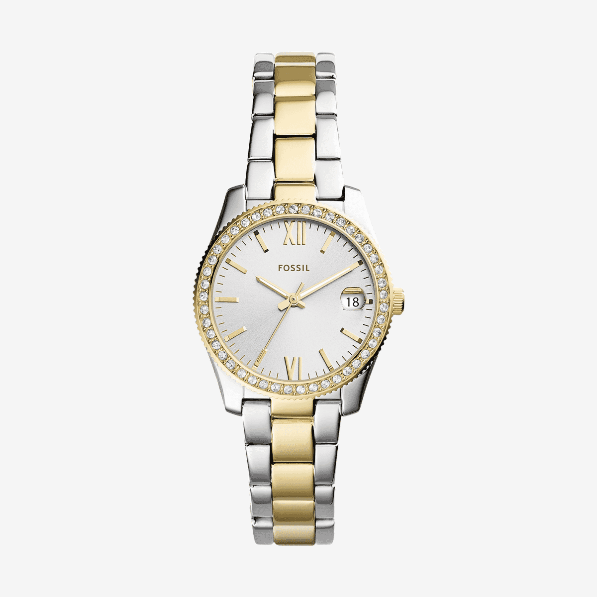 Reloj Fossil Scarlette Mini ES4319 con brazalete bicolor de acero inoxidable y esfera blanca - ES4319 Reloj Fossil Scarlette Mini ES4319 con brazalete bicolor de acero inoxidable y esfera blanca - ES4319
