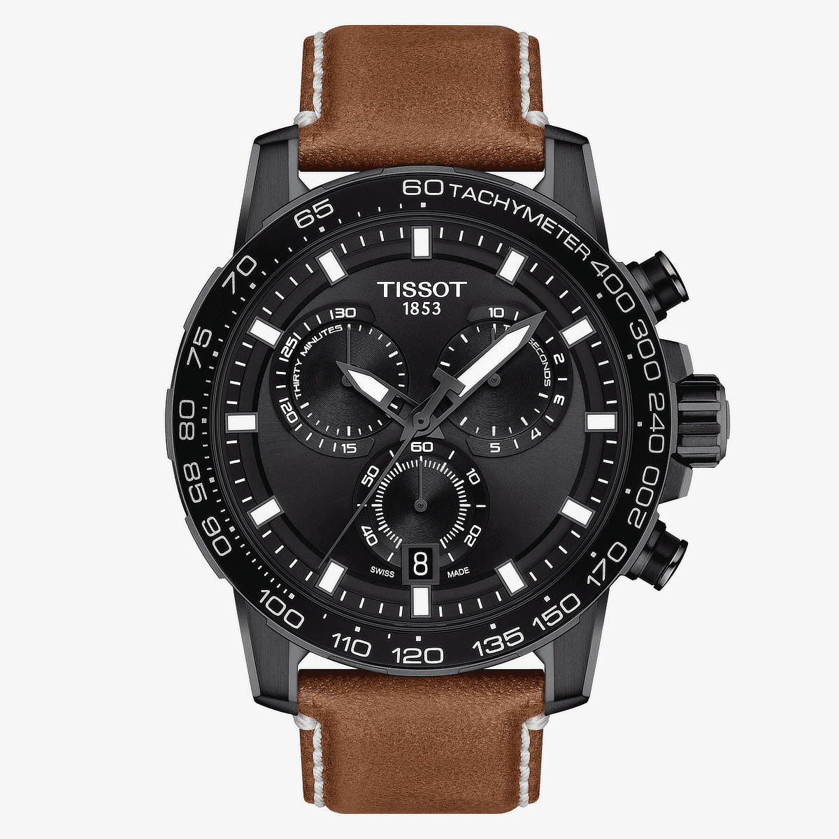 Tissot Supersport Chrono con correa de cuero marrón y esfera negra - T1256173605101 Tissot Supersport Chrono con correa de cuero marrón y esfera negra - T1256173605101